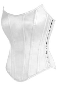 Top Drawer White Satin Steel Boned Overbust Corset w/Side Zipper (size: small)
