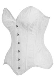 Top Drawer White Satin w/White Lace Overlay Steel Boned Overbust Corset (size: large)